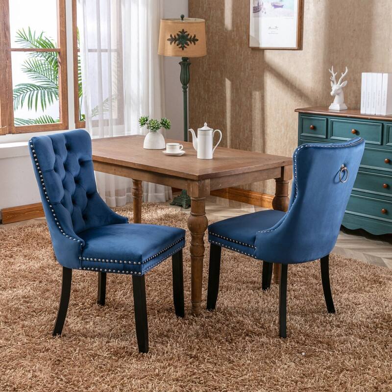 Tufted Velvet Dining Chairs with Nailhead Trim (Set of 2)