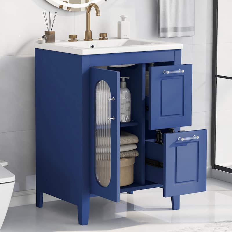 Roomfitters 24" Bathroom Vanity with Sink Cabinet with 2 Drawers and Door Adjustable Shelf Solid Wood and MDF
