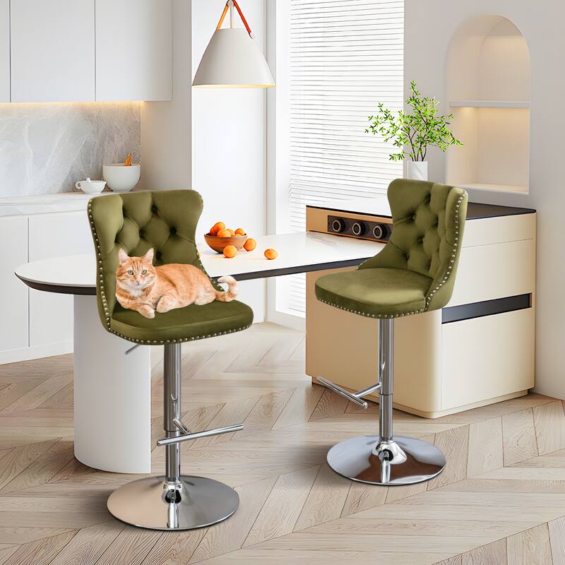 Velvet Adjustable Swivel Counter Height Barstools Set of 6
