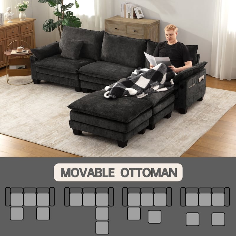 Living Room Furniture Sets, Modular Sectional Sofa Set with Ottoman for Living Room, Convertible Sofa Couch