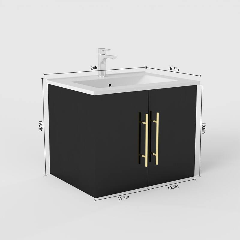 24-Inch Wall-Mounted Bathroom Vanity with Sink Combo,Double Doors,Soft Close Hinges, Ceramic Basin,Easy Assemble