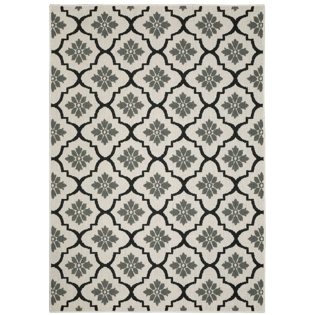 Salisbury Beige Black Geometric Outdoor Casual Area Rug