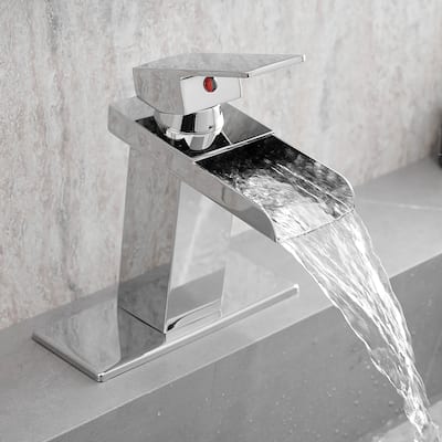 Single-handle Bathroom Waterfall Sink Faucet with Deckplate