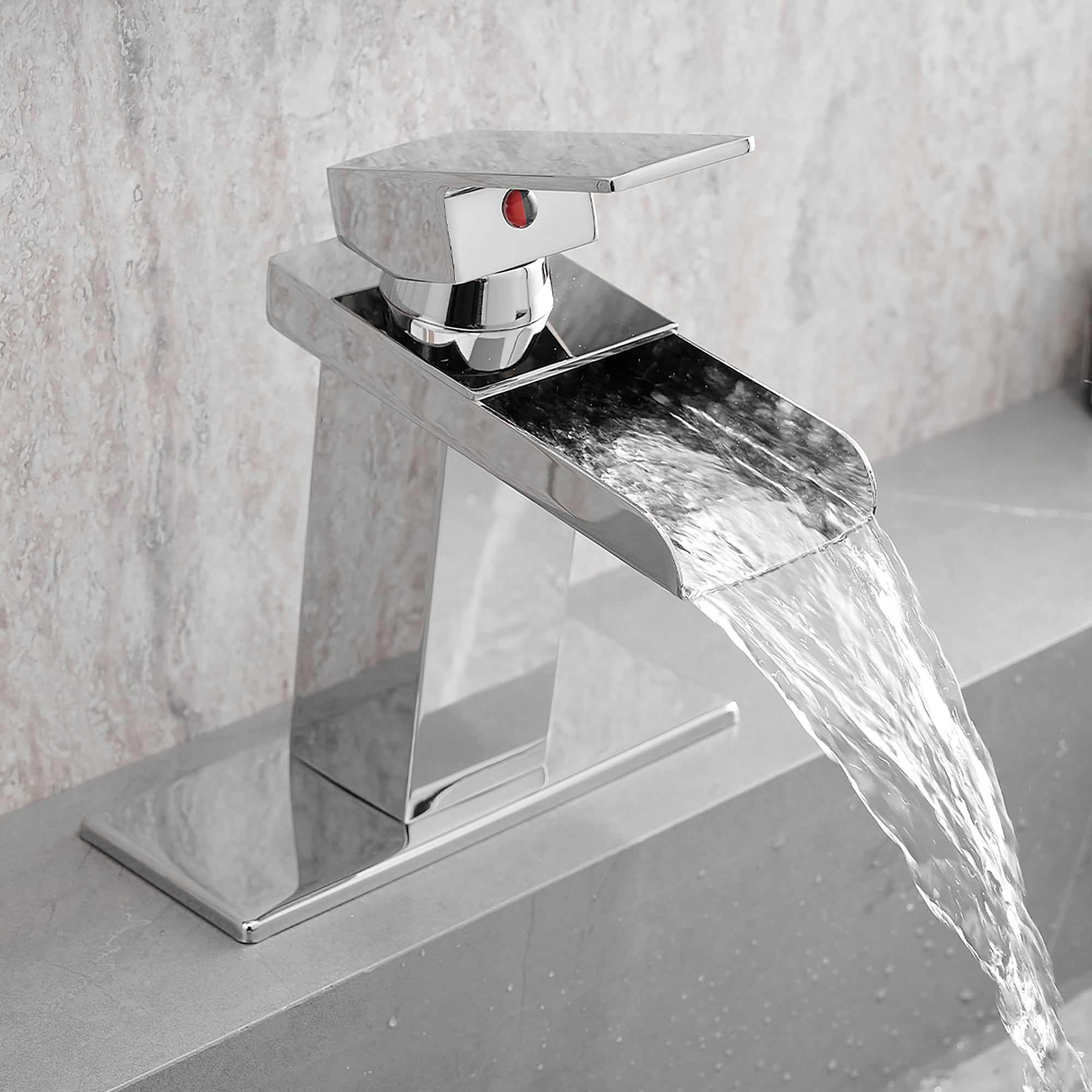 Single-handle Bathroom Waterfall Sink Faucet with Deckplate