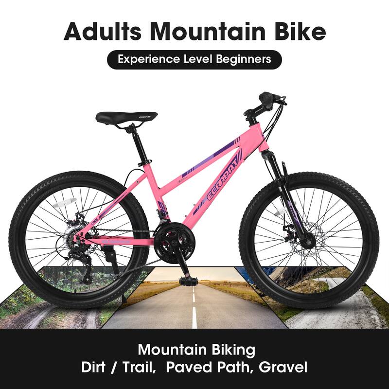 26 Inch Mountain Bike with 100mm Front Suspension 21 Speed Gears, Dual Disc Brakes for Trail and Urban