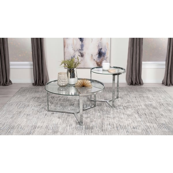 slide 2 of 22, Delia 2-Piece Round Glass Top Nesting Coffee Table