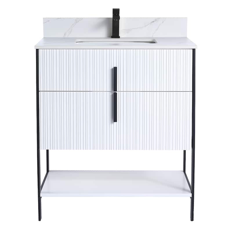 Fine Fixtures Serenity Modern Bathroom Vanity with White Carrara Stone Top