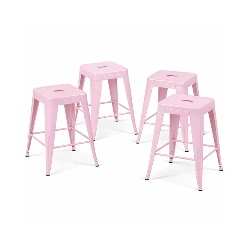 AC Pacific 24 Inch Industrial Stackable Metal Counter Stools Set of 2 - Pink