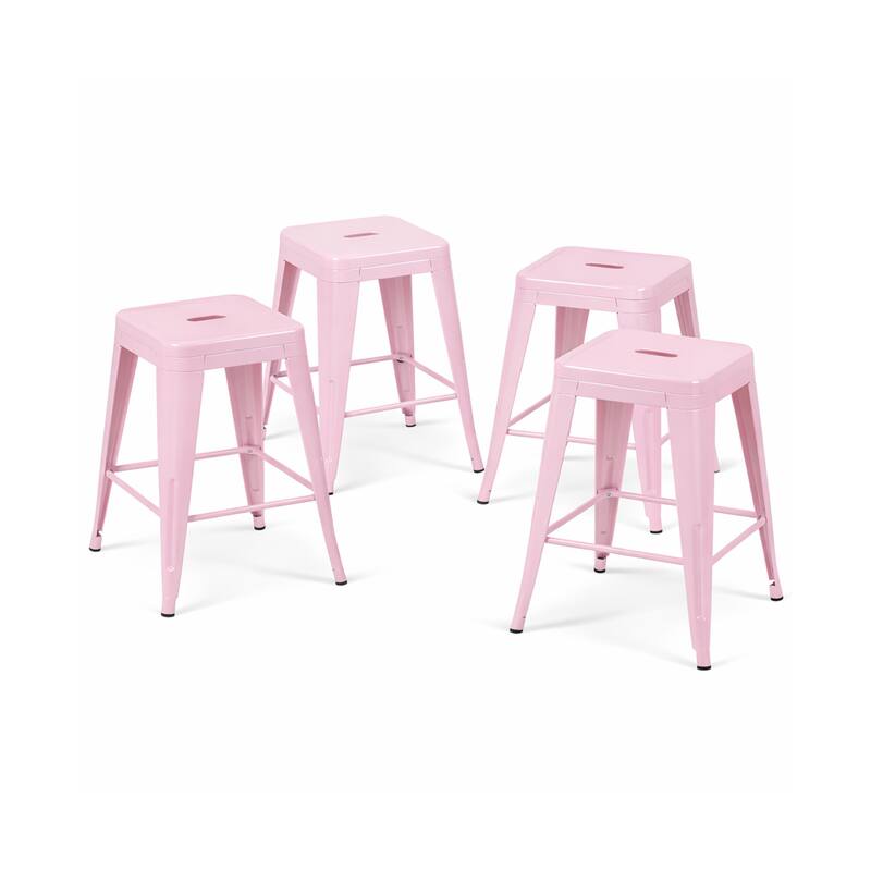 AC Pacific 24 Inch Industrial Stackable Metal Counter Stools Set of 4 - Pink