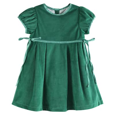 Lil Cactus Green Velvet and Satin Bow Christmas Dress