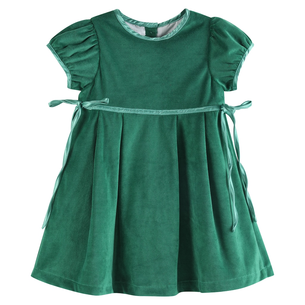 Lil Cactus Green Velvet and Satin Bow Christmas Dress