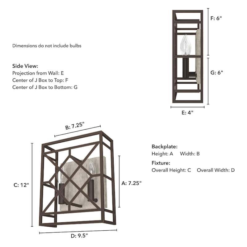 Hunter Langwood 2-Light Wall Sconce - Modern Farmhouse, Shabby Chic - Damp Rated - Bathroom, Laundry