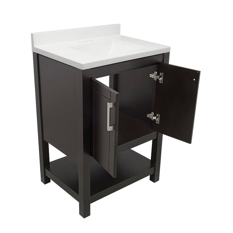 Taos 25" Bathroom Vanity with Cultured Marble Vanity Top Sink in White with White Basin