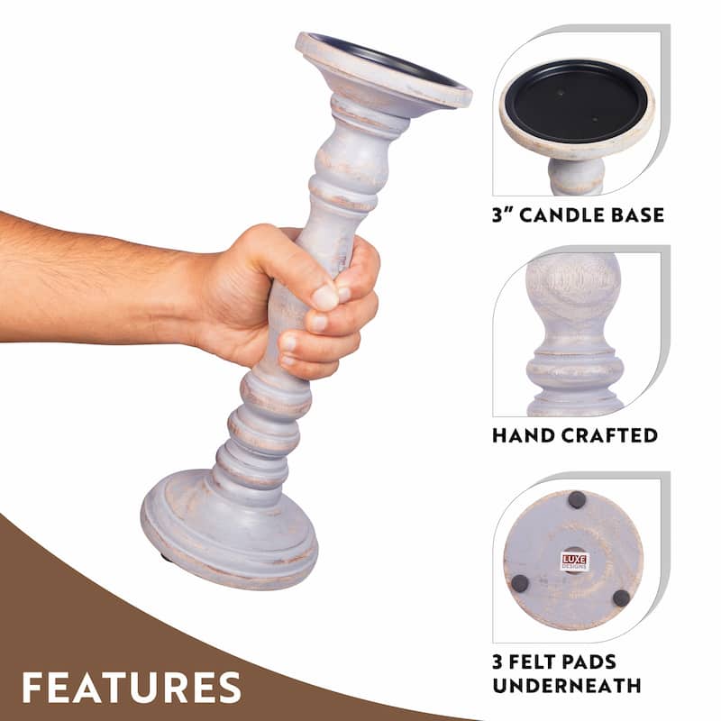 Set of 3 fabulous Genuine Wood Hand Carved Pillar Candle Holders - 17" x 9"" x 5"
