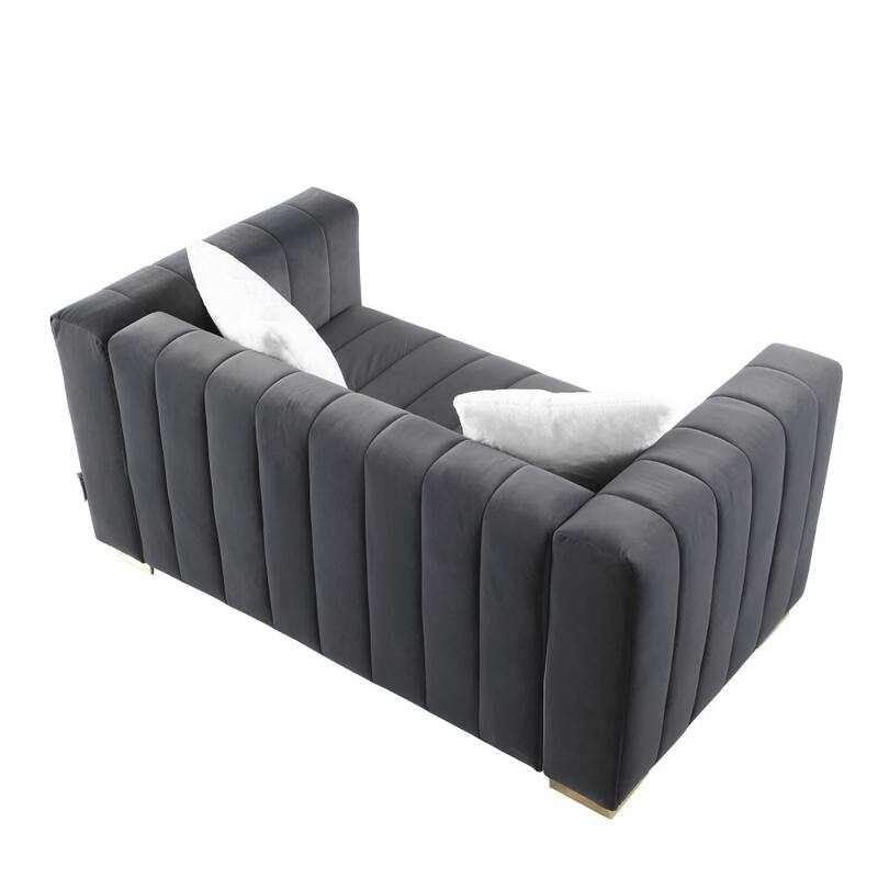 62.6" Modern 2-seater Velvet Channel Loveseat Sofa