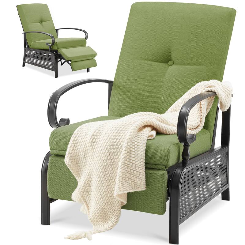 AECOJOY Outdoor Adjustable Cushioned Metal Patio Recliner Lounge Chair