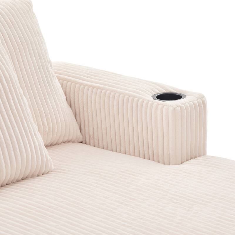 GDFStudio - Corduroy Recliner Sofa with USB Charging, RGB LED Light Strip - Suitable for Living Room and Bedroom
