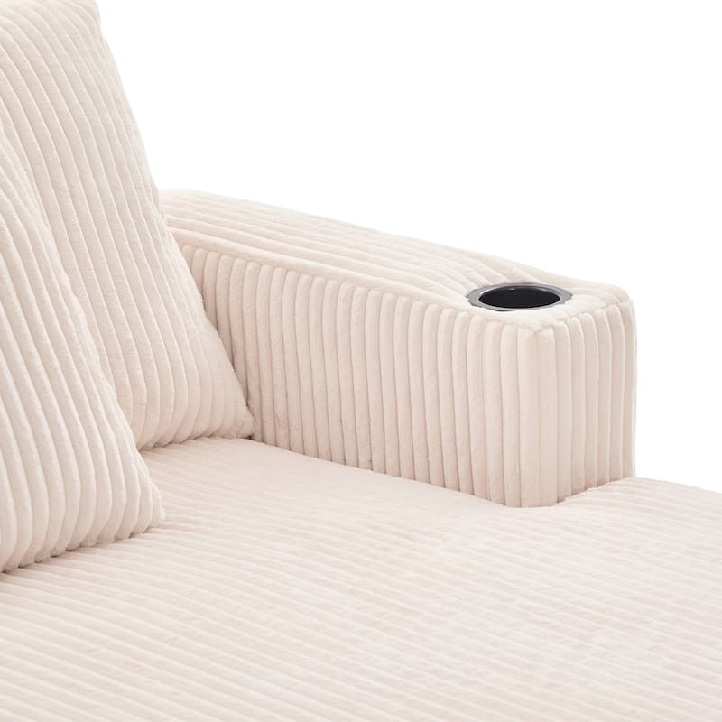 Recliner Sofa Loveseat with Chaise Lounge, Sleeper Sofa with USB & Type-C Charging Ports, Sofa Bed with Cup Holders
