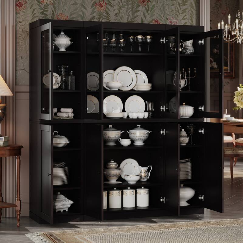 Palace Imports 100% Solid European Oak Hardwood Modular China Cabinet with Shaker and Tinted Glass Doors - 64" Wide, 71.5" Tall