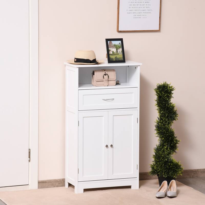 kleankin Modern Bathroom Storage Cabinet Free Standing Cupboard with Drawer and Adjustable Shelf - 11.75*23.5*42.75