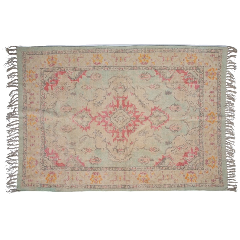 Cotton Chenille Distressed Print Rug with Fringe