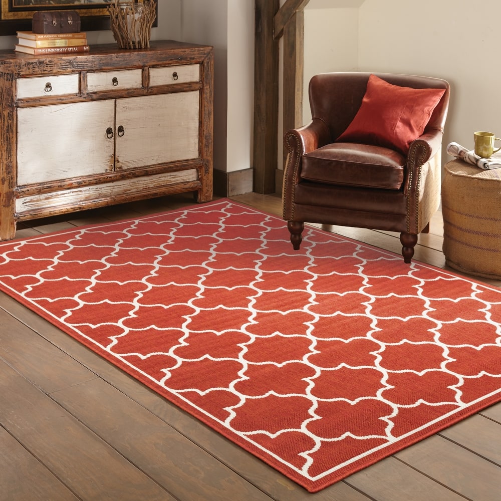 Style Haven Martinique Off-White/Brick Red Lattice Indoor Outdoor Rug-