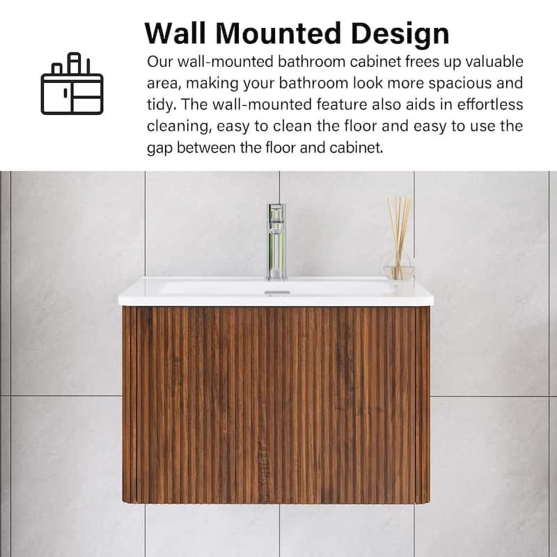 Floating Bathroom Vanity with Glossy White Integrated Ceramic Sink