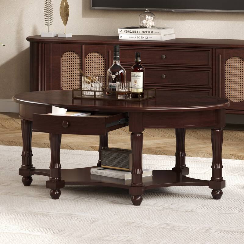 Oval Accent Table with Drawer and Storage Shelf,for Living Room