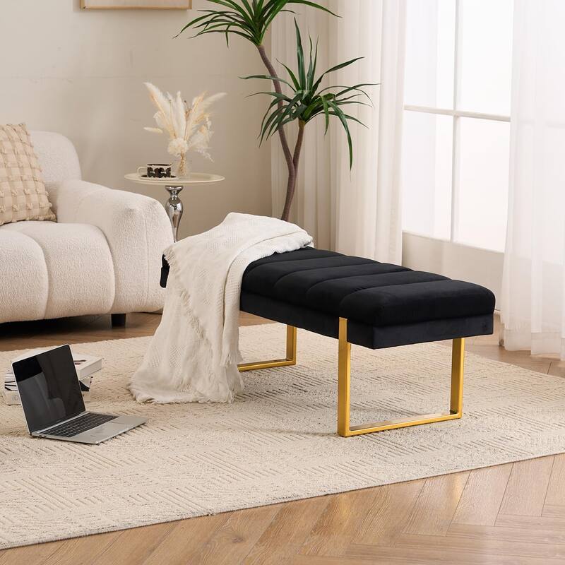 Upholstered Bedroom Bench Tufted Entryway Bench Modern End of Bed Bench Dining Bench with Gold/Black Metal Legs for Window