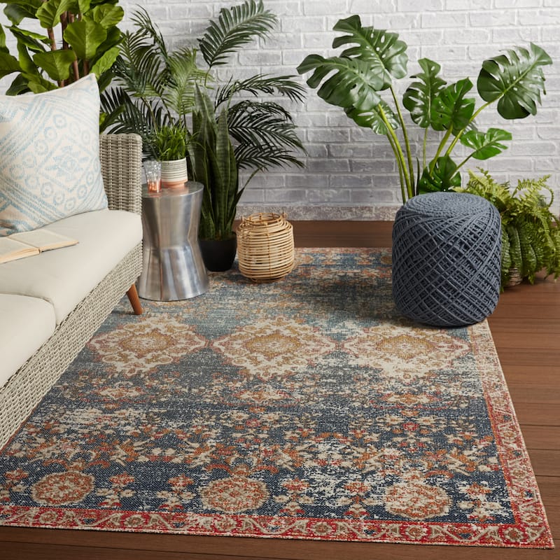 Francisco Indoor/ Outdoor Medallion Blue/ Red Area Rug