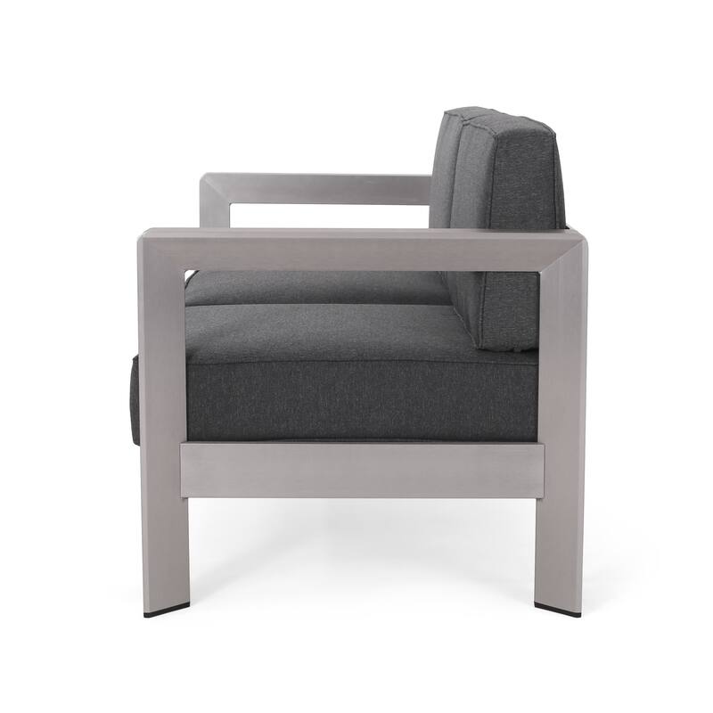 Aviara Outdoor 4-Seater Aluminum Chat Set with Tempered Glass-Topped Coffee Table by Christopher Knight Home