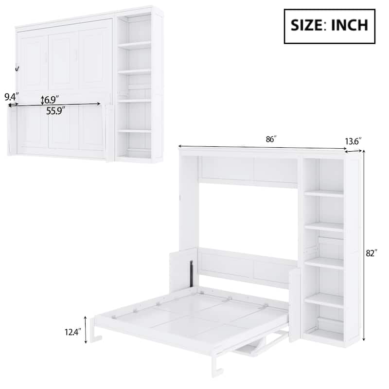 Murphy Bed Multifunctional & Space-Saving Folding Bed with a Desk and Side Storage Bookshelf No Box Spring Needed Suit AnyRoom