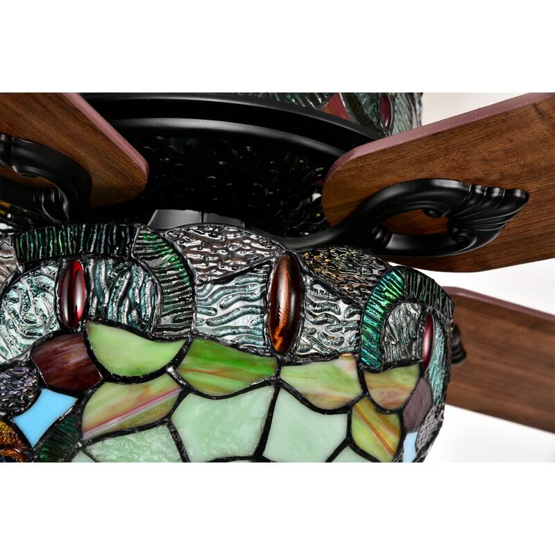 Inio 5-Blade Lighted Ceiling Fan 2-Tier Tiffany Style Glass