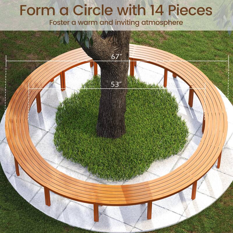 Gymax Outdoor Curved Acacia Wood Bench Set of 4 Patio Garden Backless