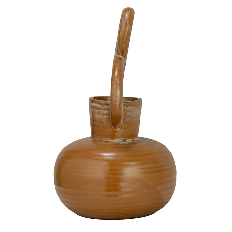 Stoneware Vase with Twisted Handle and Reactive Glaze