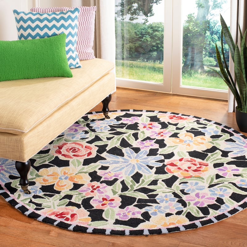 SAFAVIEH Handmade Chelsea Sprig French Country Floral Wool Rug - 5'6" Round - Black