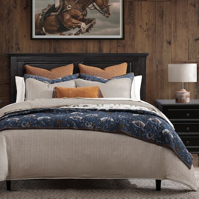 Tasha Polizzi Saratoga Western Rustic Navy Blue Horse Horseshoe Pattern 3 Piece Reversible Quilt with Pillow Shams