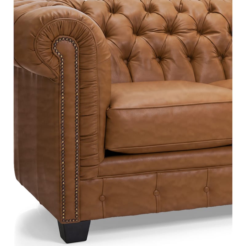 Hancock Tufted Top Grain Italian Leather Chesterfield Sofa - 31" H x 86" W x 40" D