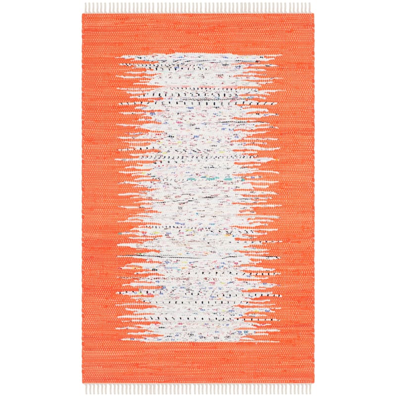 SAFAVIEH Handmade Flatweave Montauk Sidney Cotton Rug - 2'6" x 4' - Ivory/Orange