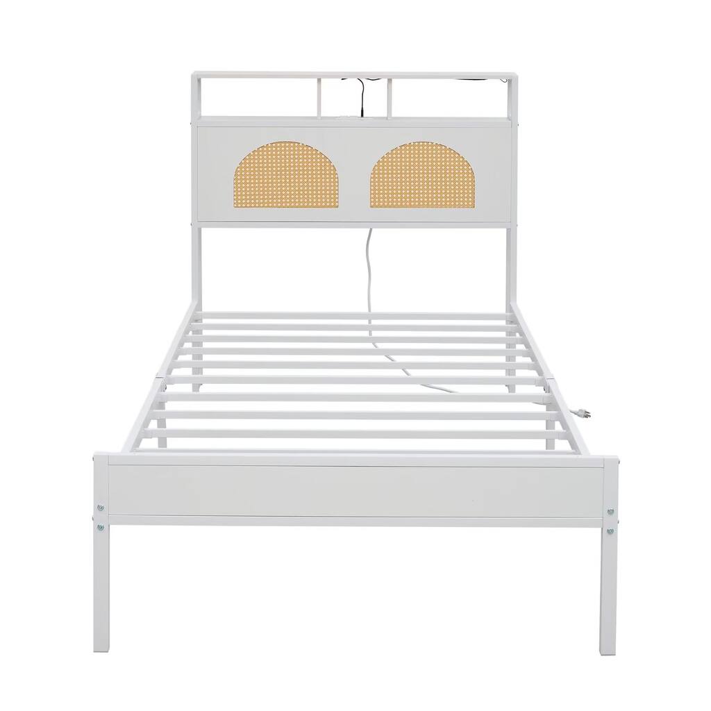 Twin Size Platform Bed Frame with LED & Charging Station, Noise Free