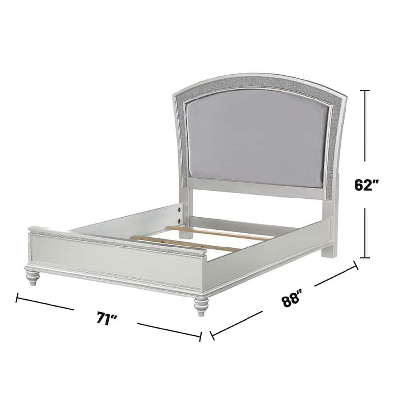 Upholstered Queen Bed with Sparkling Rhinestones Inlay in Platinum