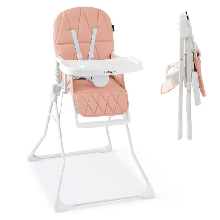 3-in-1 Foldable Baby High Chair with Tray and Footrest Adjustable Footrest Lightweight Waterproof PU Cushion - Pink