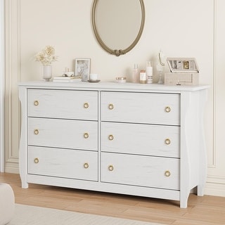 Modern Wood Dresser with Golden Ring Handles, Antique White Storage Organizer for Living Room Entryway