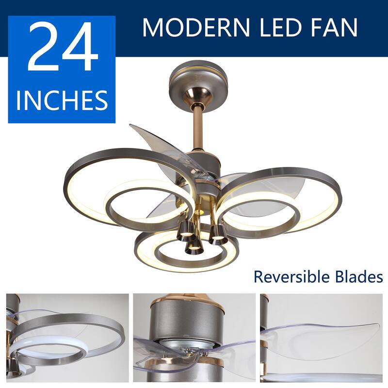 LED Ceiling Fan Black Ceiling Fan with Light - 24inch