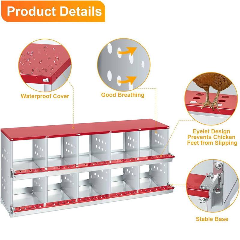 Chicken Nesting Box for Hens, Rabbits, Ducks - Red