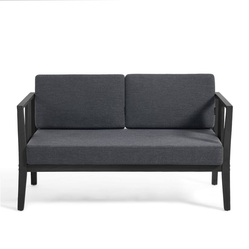 Casual 53"W Outdoor Patio Loveseat Set In Solid Teak Wood with Cushion