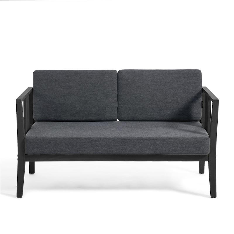 Casual Teak Wood Outdoor Patio Loveseat with Cushions