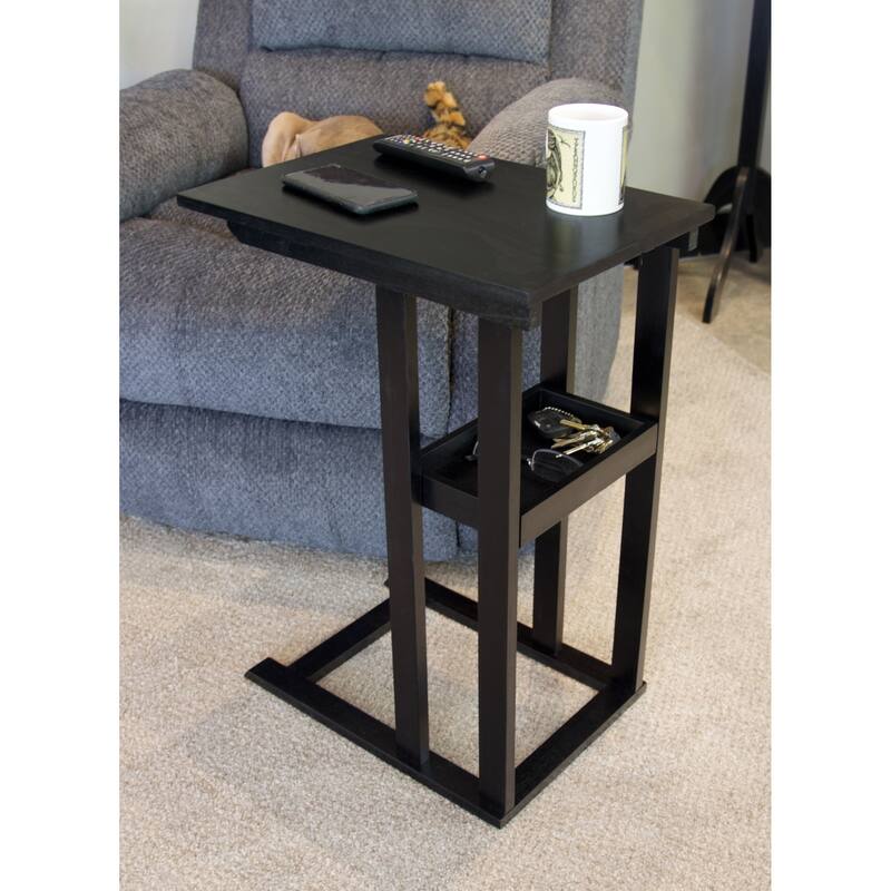 Solid Acacia Wood C Table With Storage Tray