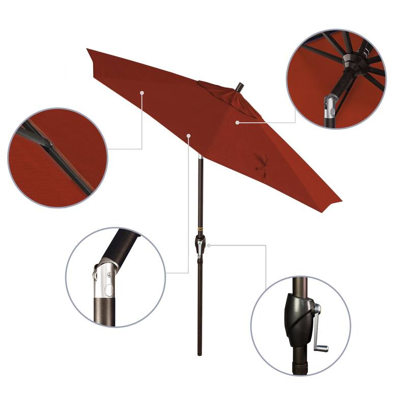 California Umbrella 7.5' Round Crank Lift Push Button Tilt Bronze Aluminum Patio Umbrella with Sunbrella Cilantro Fabric