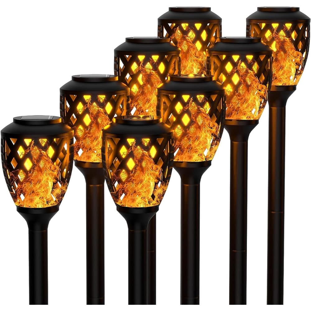 Solar Torch Flame Lights, 8 Pack Outdoor Solar Lights with Flickering Flame, Waterproof Solar Pathway Lights Landscape